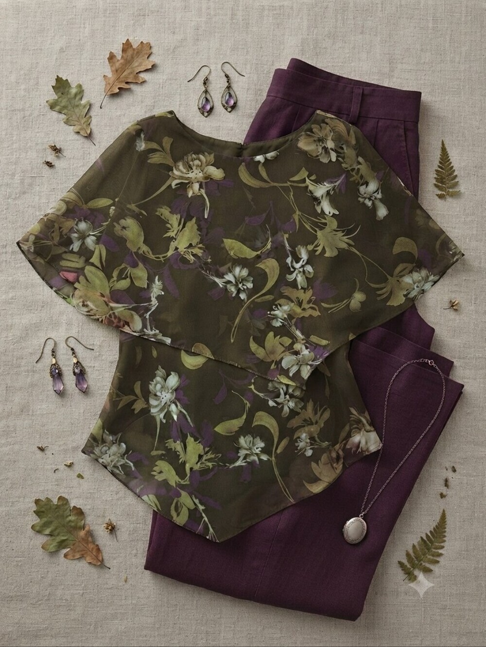 Coldwater Creek Green Floral Botanical Flowy Tiered Asymmetrical Hem Blouse